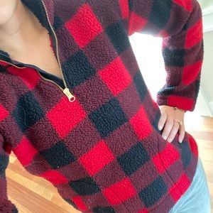 Old Navy Sherpa Half-Zip Buffalo Plaid Pullover